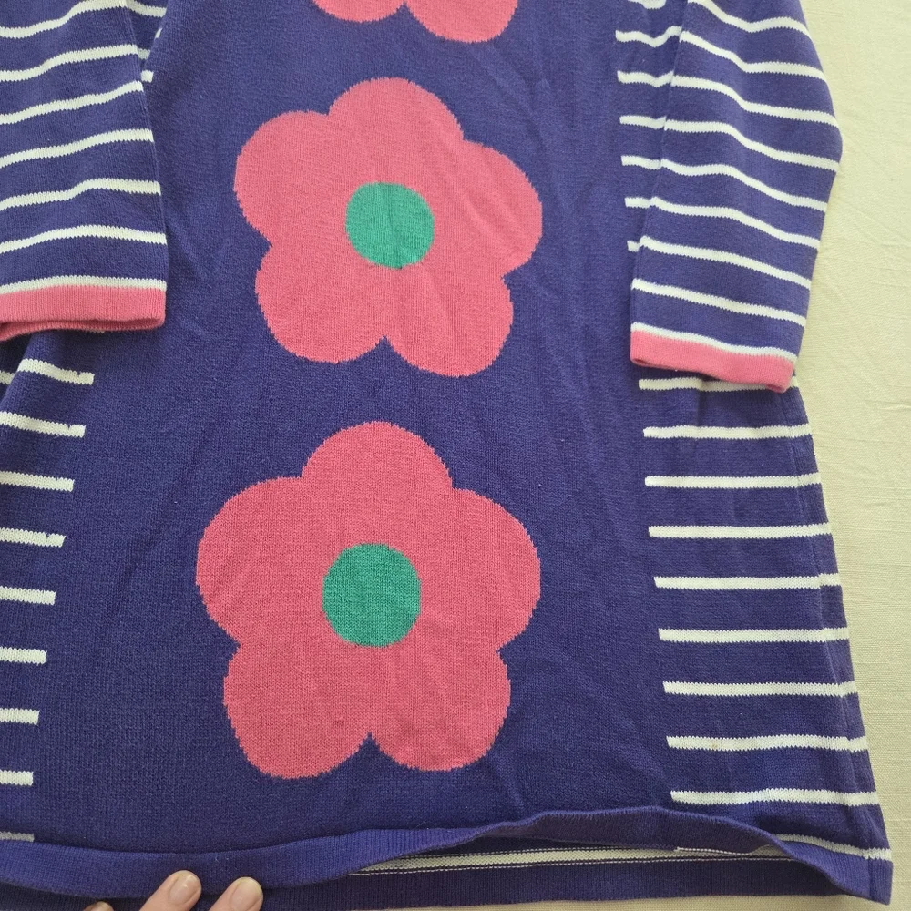 Hanna Andersson Striped Dress Pink Flower Design 130 Cm Kids 7/8 Girls Knit